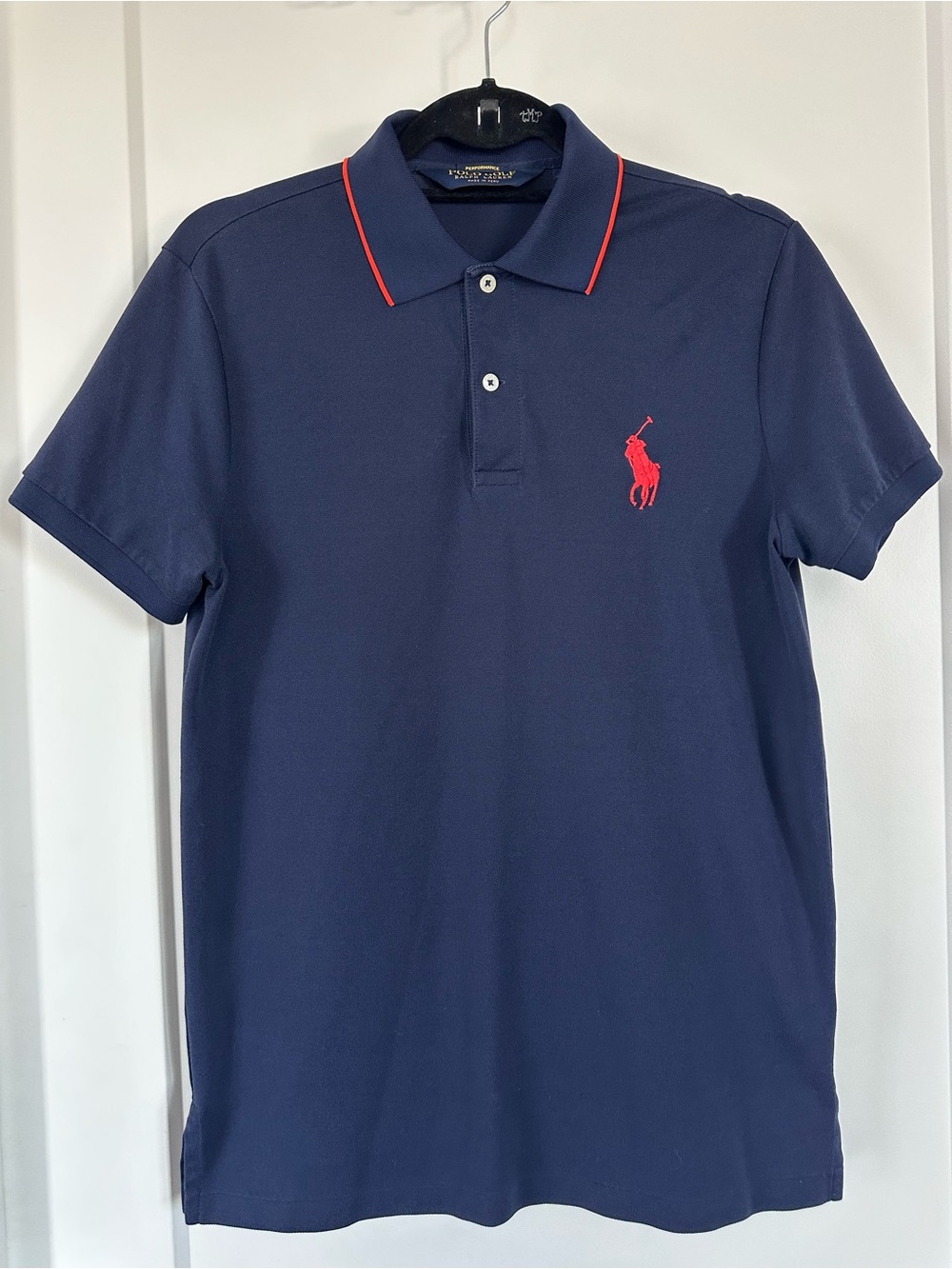 Polo by Ralph Lauren Navy Big Logo Polo with Red Logo & Piping